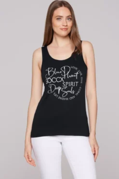 Top mit Label Print blue navy