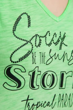 Top mit V-Ausschnitt und Glitter Print neon green