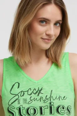 Top mit V-Ausschnitt und Glitter Print neon green