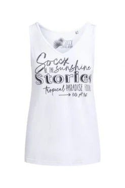 Top mit V-Ausschnitt und Glitter Print opticwhite