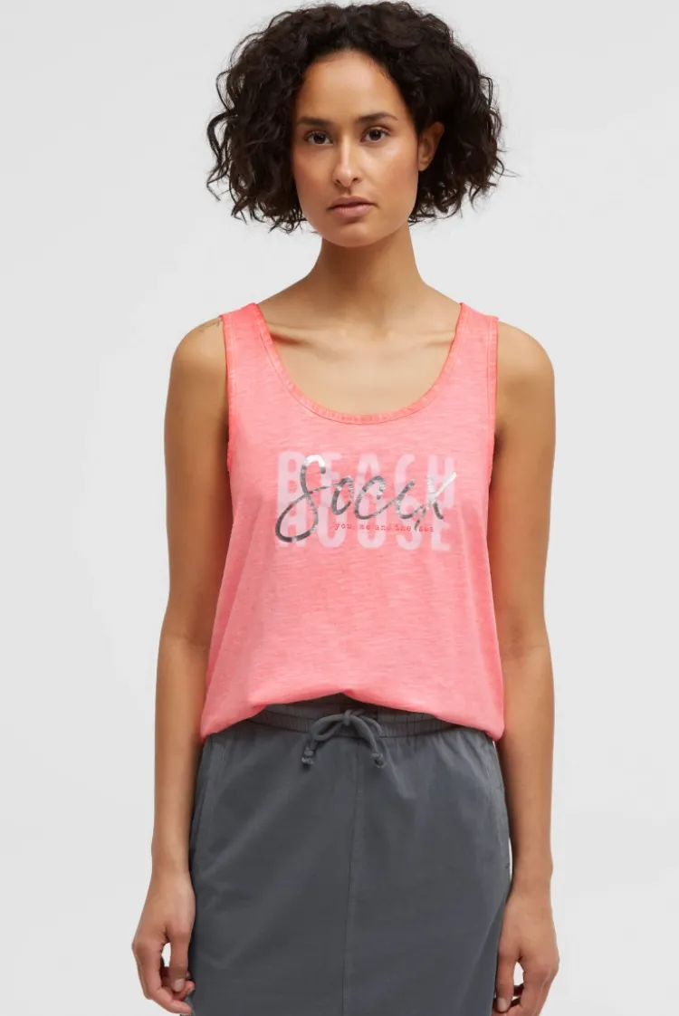 Top Oil Dyed mit Folienprint neon coral