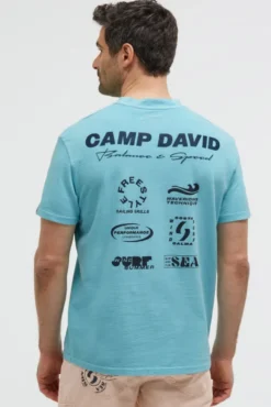T-Shirt aus Slub-Pikee mit Back - Artwork aqua