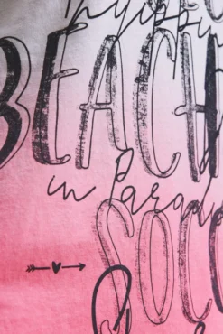 T-Shirt Dip Dye mit V-Ausschnitt und Label Print neon pink