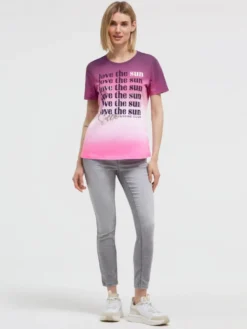 T-Shirt Dip Dye mit Wording Print vivid pink