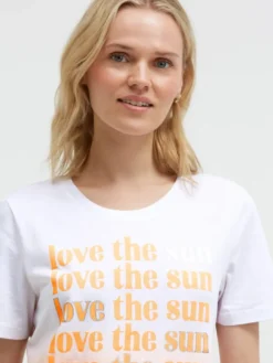 T-Shirt Dip Dye mit Wording Print neon apricot