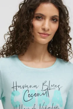 T-Shirt Inside Oil Dyed mit Cuba Print aqua splash
