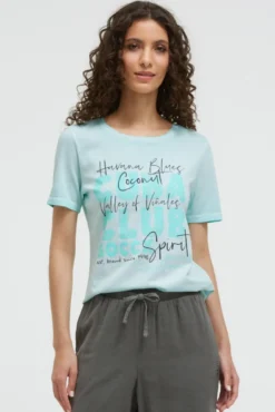 T-Shirt Inside Oil Dyed mit Cuba Print aqua splash