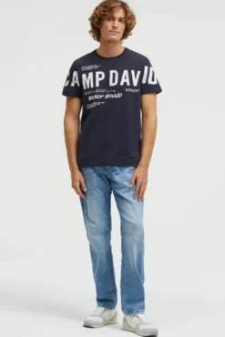 T-Shirt mit auffälligem Logo Print blue navy