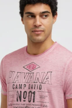 T-Shirt mit Ausbrenner-Effekten und Artwork beachy red