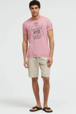 T-Shirt mit Ausbrenner-Effekten und Artwork beachy red