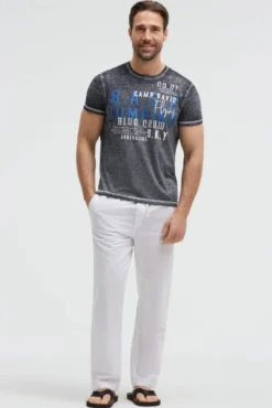 T-Shirt mit Ausbrenner-Streifen und Prints blue navy