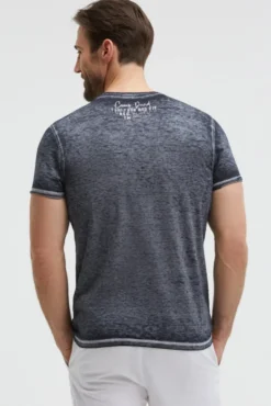 T-Shirt mit Ausbrenner-Streifen und Prints blue navy