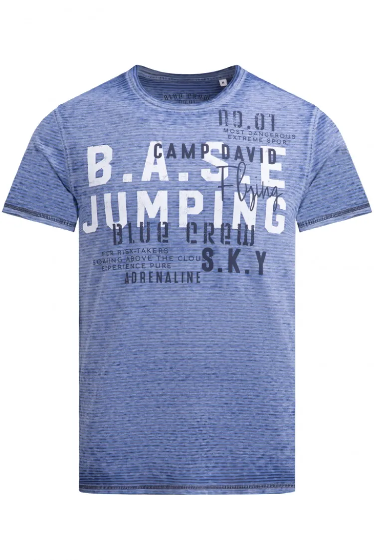 T-Shirt mit Ausbrenner-Streifen und Prints vividblue