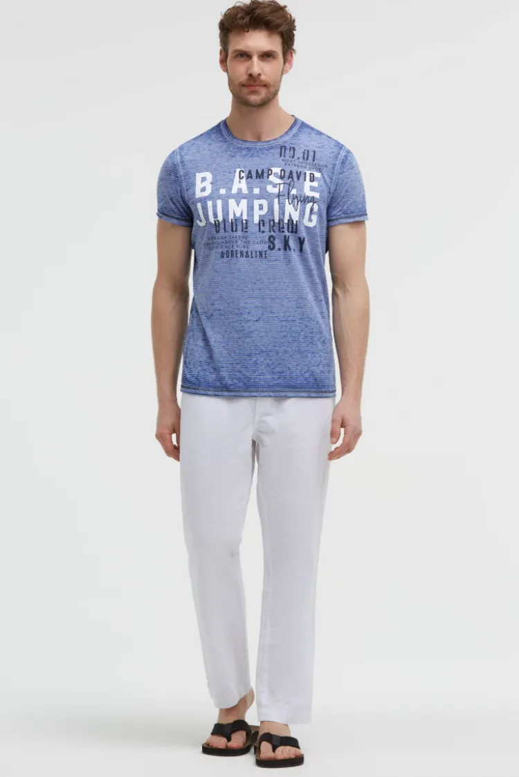 T-Shirt mit Ausbrenner-Streifen und Prints vividblue