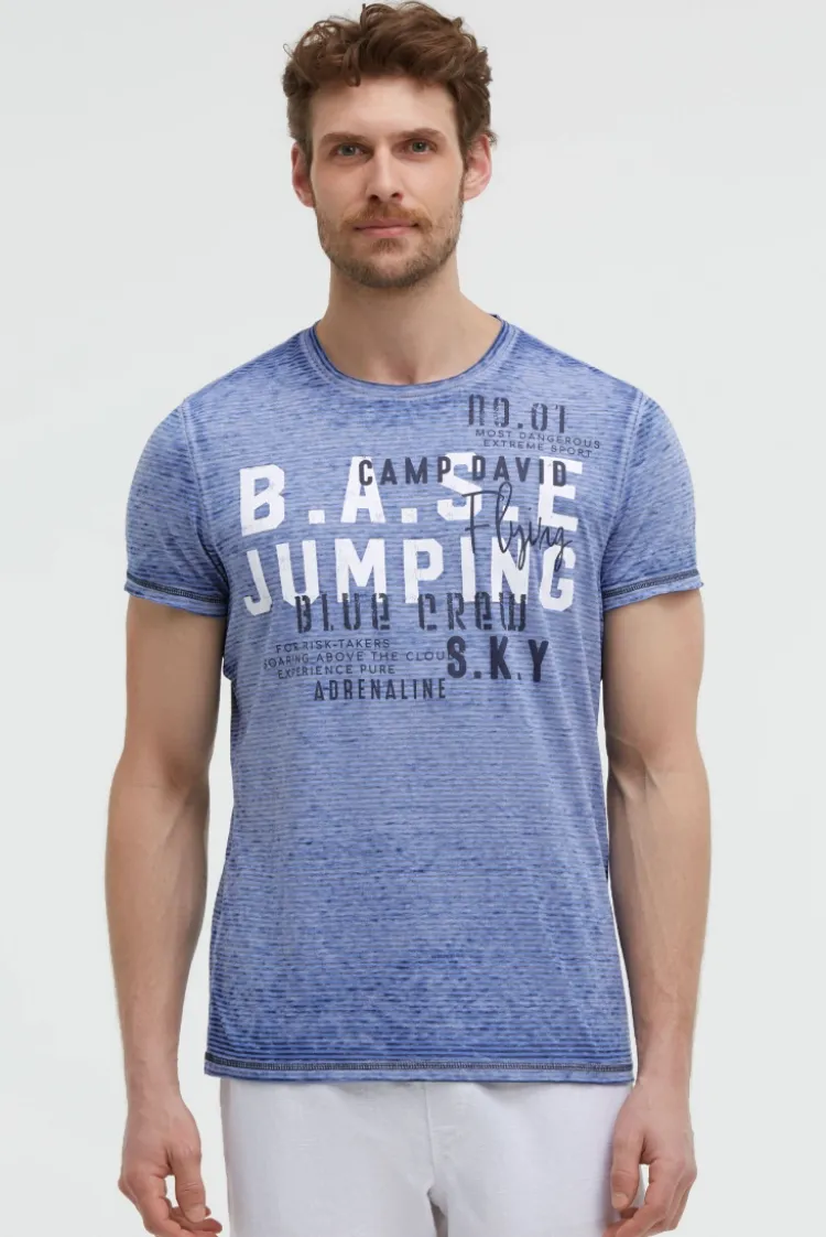 T-Shirt mit Ausbrenner-Streifen und Prints vividblue
