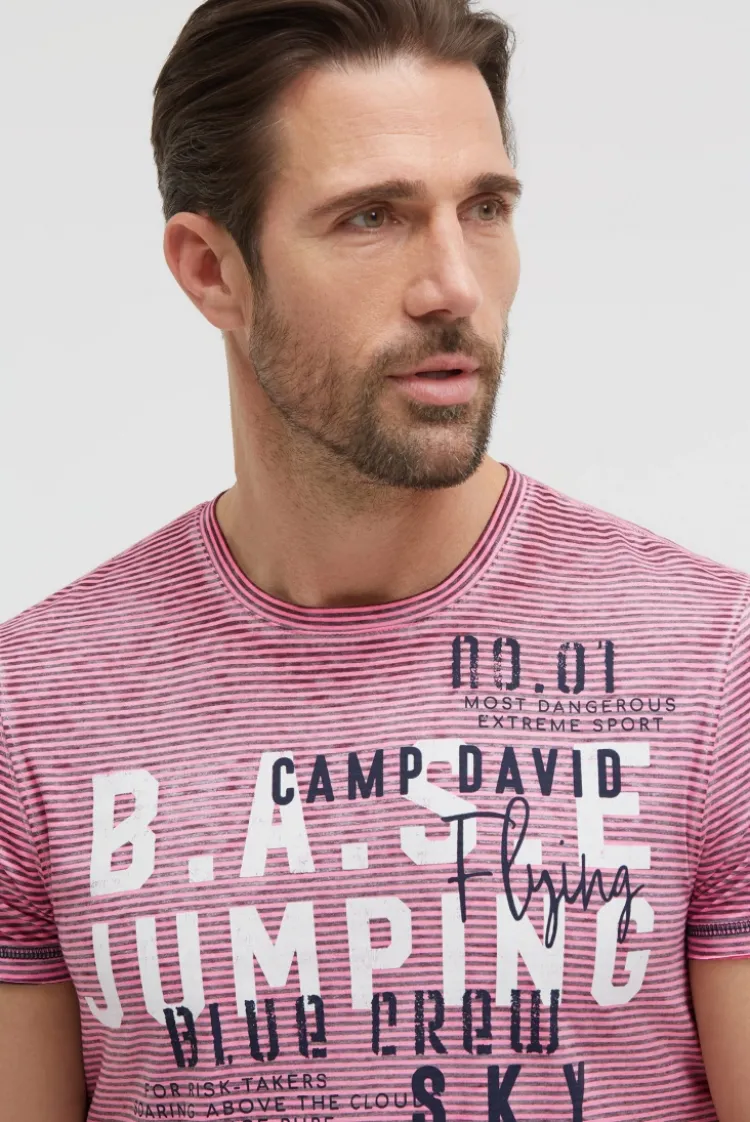 T-Shirt mit Ausbrenner-Streifen und Prints neon pink