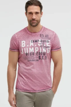 T-Shirt mit Ausbrenner-Streifen und Prints neon pink