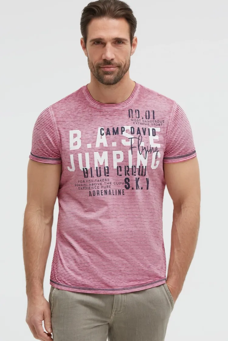 T-Shirt mit Ausbrenner-Streifen und Prints neon pink