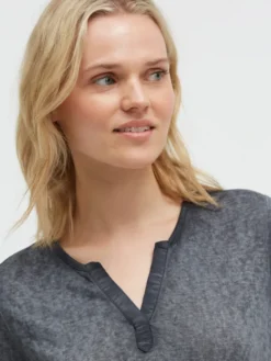 T-Shirt mit Leinen-Optik und Rückenprint charcoal mist