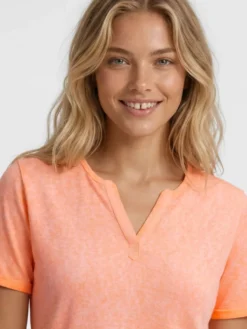 T-Shirt mit Leinen-Optik und Rückenprint neon apricot