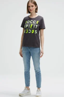 T-Shirt mit Rundhalsausschnitt und Artwork charcoal mist