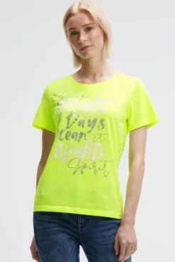 T-Shirt mit Rundhalsausschnitt und Artwork electric lemon