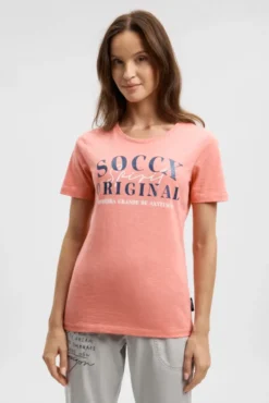 T-Shirt mit Rundhalsausschnitt und Print apricot sunset