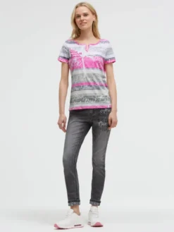 T-Shirt mit Streifen- und All-Over-Print charcoal mist