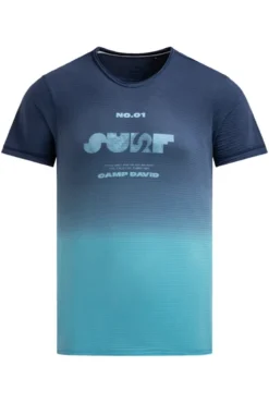 T-Shirt mit Strukturstreifen und Rücken-Artwork aqua