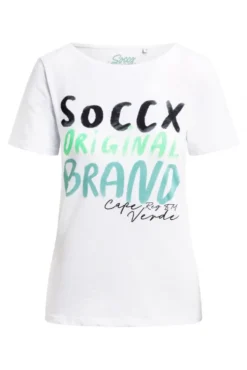 T-Shirt mit U-Boot-Ausschnitt und Print opticwhite