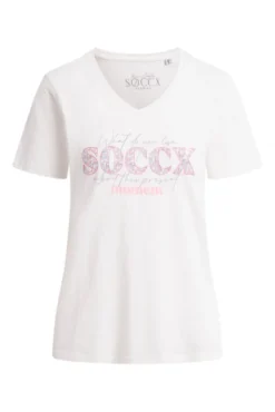 T-Shirt mit V-Ausschnitt und Artwork ivory