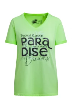 T-Shirt mit V-Ausschnitt und Glitter-Puffprint neon green
