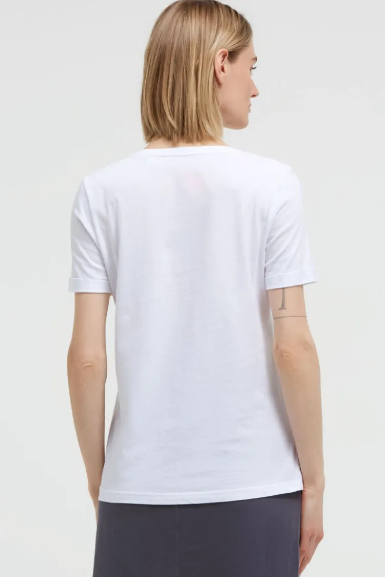 T-Shirt mit V-Ausschnitt und Glitter-Puffprint opticwhite