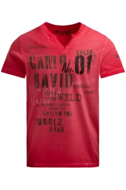 T-Shirt mit V-Cut und Used Print red orange