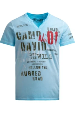 T-Shirt mit V-Cut und Used Print summer aqua