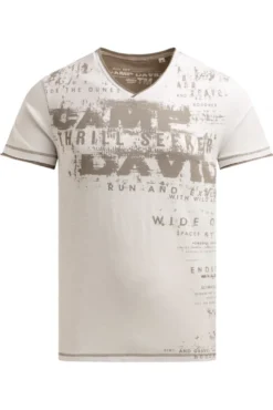 T-Shirt mit V-Neck im Vintage Look ivory | S