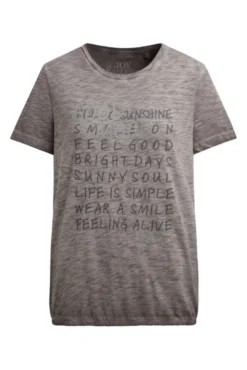 T-Shirt mit Wording Print und Elastiksaum cool khaki