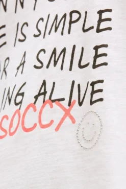T-Shirt mit Wording Print und Elastiksaum opticwhite