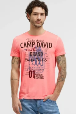 T-Shirt Oil Dyed mit Label Print neon flame