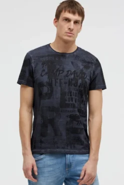 T-Shirt Rundhals mit All Over Print blue grey