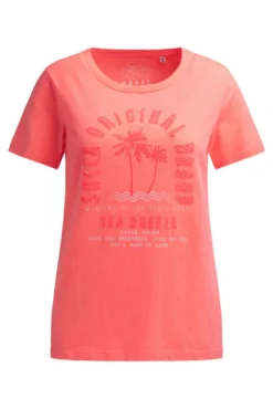 T-Shirt Rundhals mit Artwork neon coral