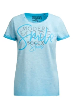 T-Shirt Rundhals mit Artwork und Used Look summer aqua
