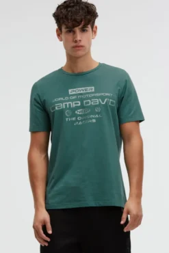 T-Shirt Rundhals mit Metallic Folienprint petrol green | S