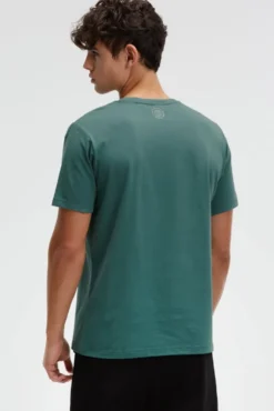 T-Shirt Rundhals mit Metallic Folienprint petrol green | S