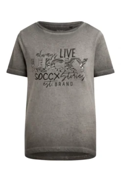 T-Shirt U-Boot-Ausschnitt mit Artwork cool khaki
