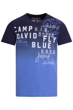 T-Shirt V-Neck Dip Dye mit Prints blue navy