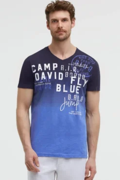 T-Shirt V-Neck Dip Dye mit Prints blue navy