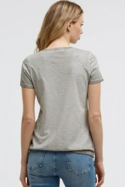 T-Shirt V-Neck mit Folienprint und Elastiksaum shadow