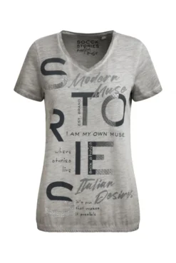 T-Shirt V-Neck mit Folienprint und Elastiksaum shadow