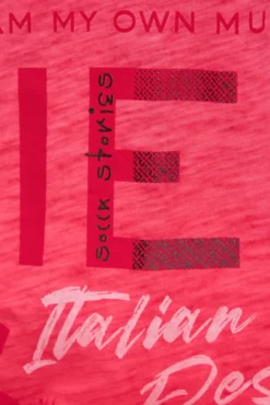 T-Shirt V-Neck mit Folienprint und Elastiksaum red orange